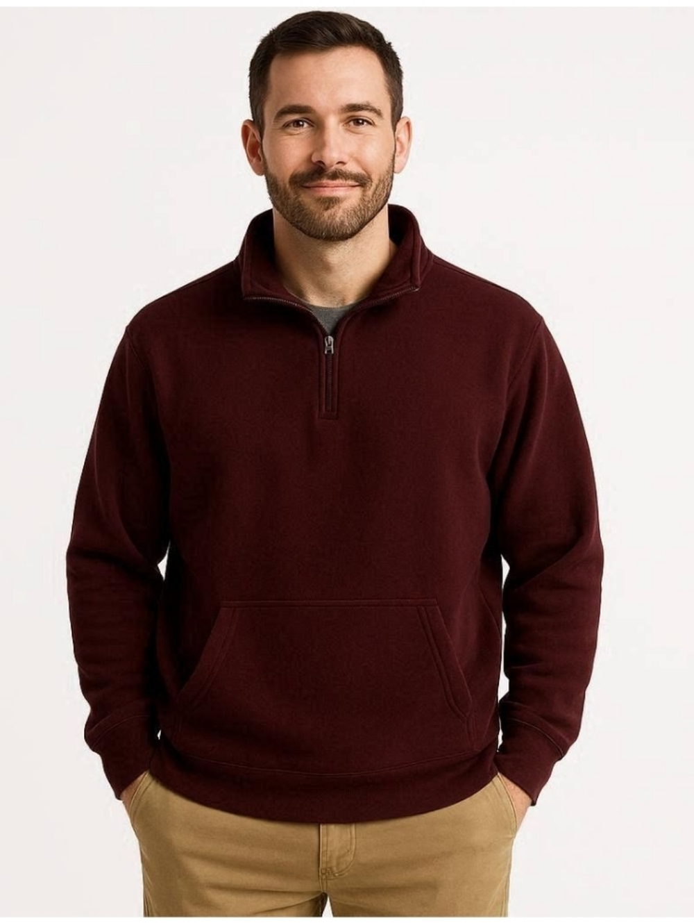 GAP Men's Quarter-Zip Heavyweight Pullover Sweater in Deep Wine size XL